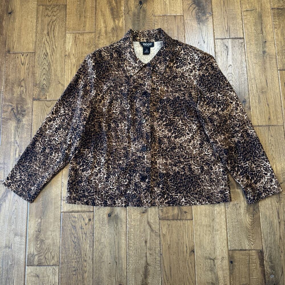 VTG Briggs Women's Plus Sz 1X Blouse Long Sleeve Cheetah Leopard Button Front